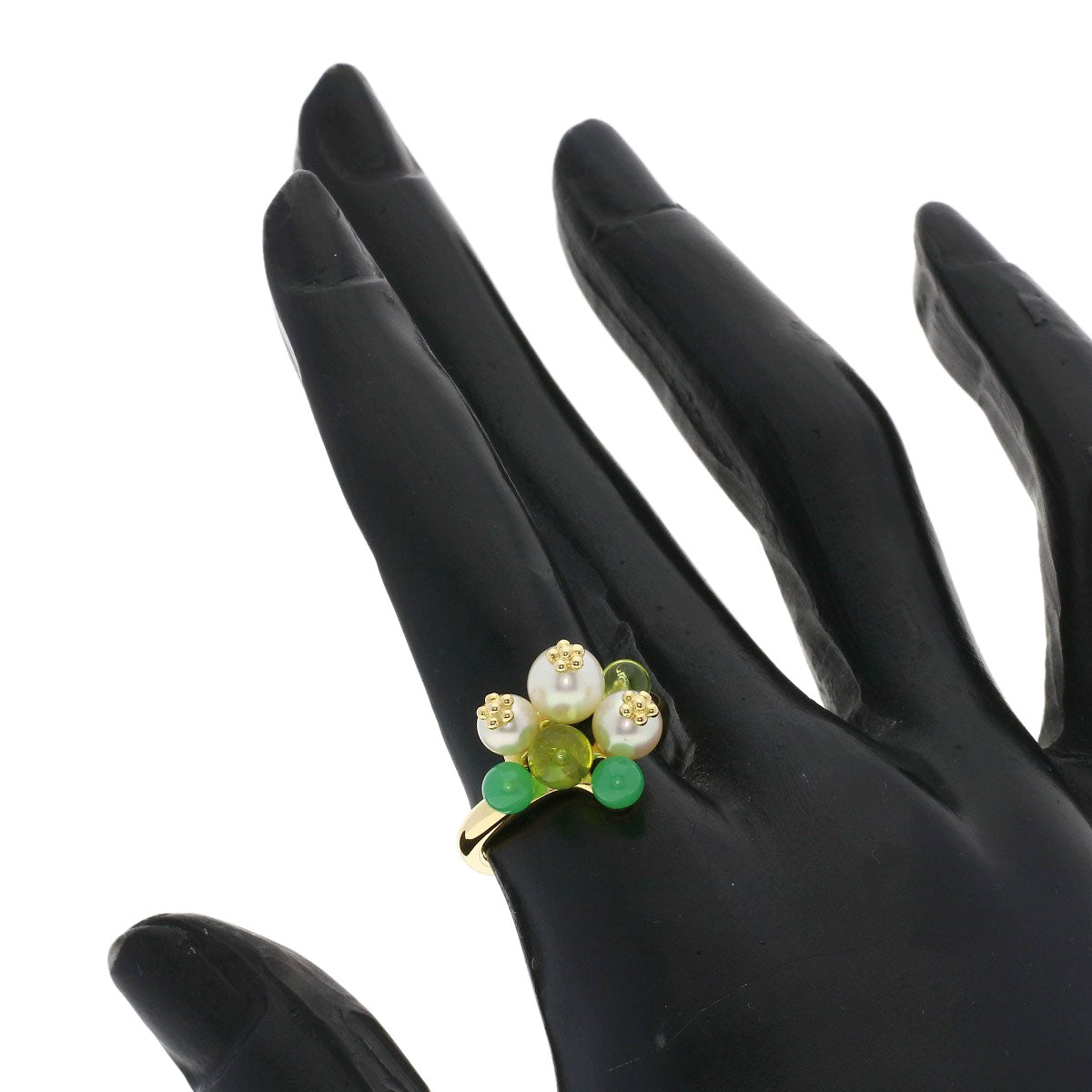 TASAKI Freshwater Pearl Peridot Chrysoprase Ring K18 Yellow Gold Ladies [Used]