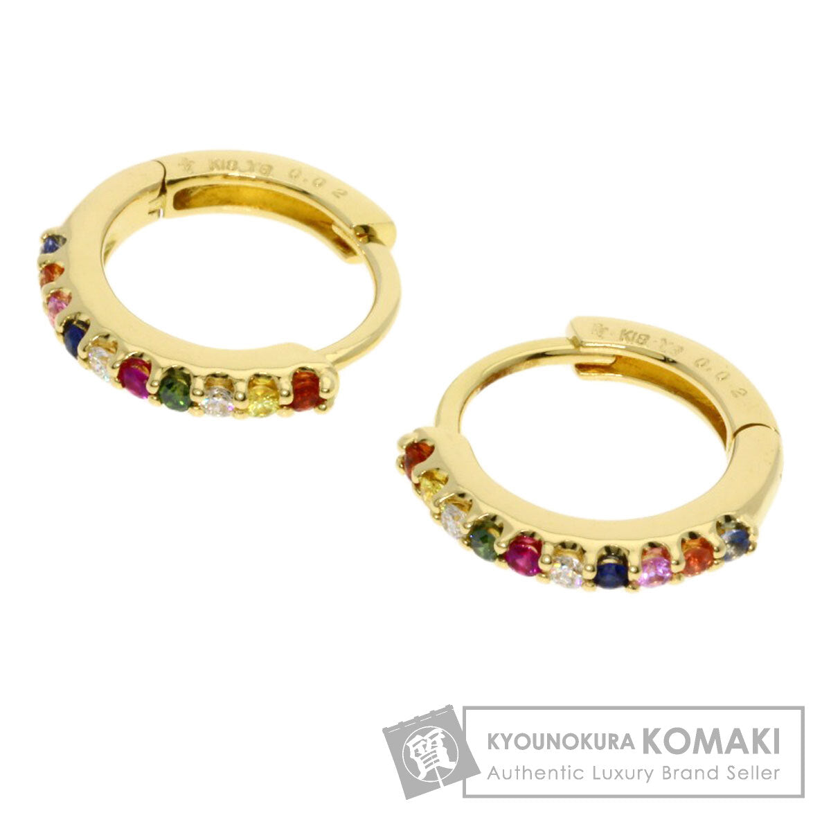 Ponte Vecchio Hoop Multicolor Sapphire and Diamond earring K18 Yellow Gold Ladies [Used]