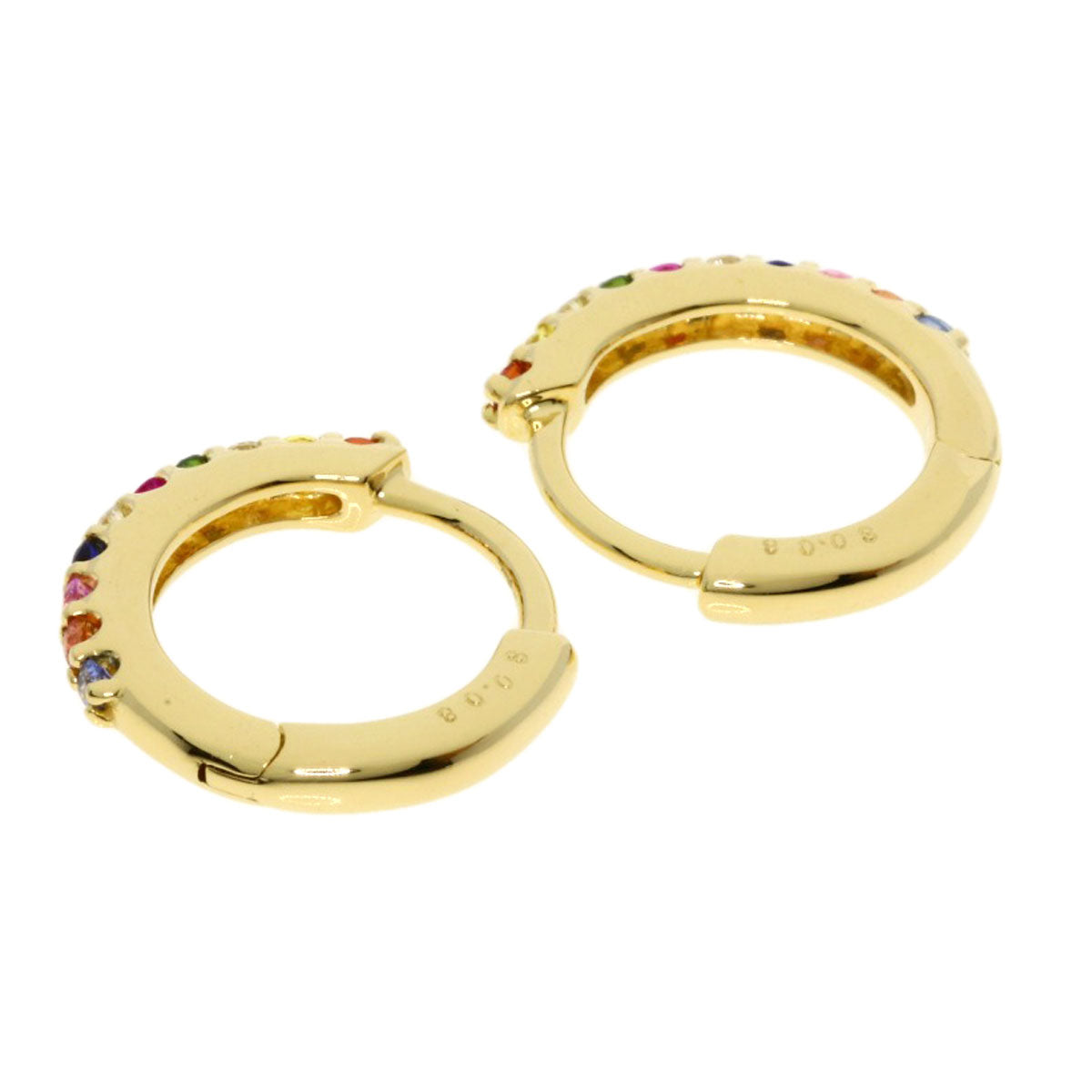 Ponte Vecchio Hoop Multicolor Sapphire and Diamond earring K18 Yellow Gold Ladies [Used]