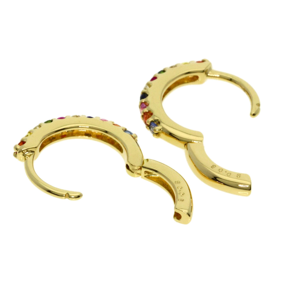Ponte Vecchio Hoop Multicolor Sapphire and Diamond earring K18 Yellow Gold Ladies [Used]