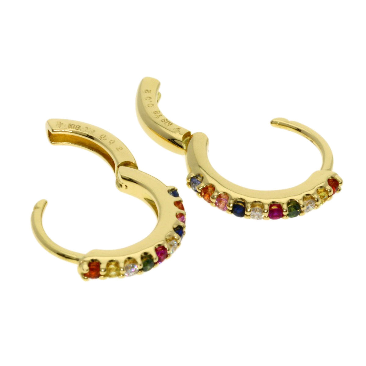Ponte Vecchio Hoop Multicolor Sapphire and Diamond earring K18 Yellow Gold Ladies [Used]