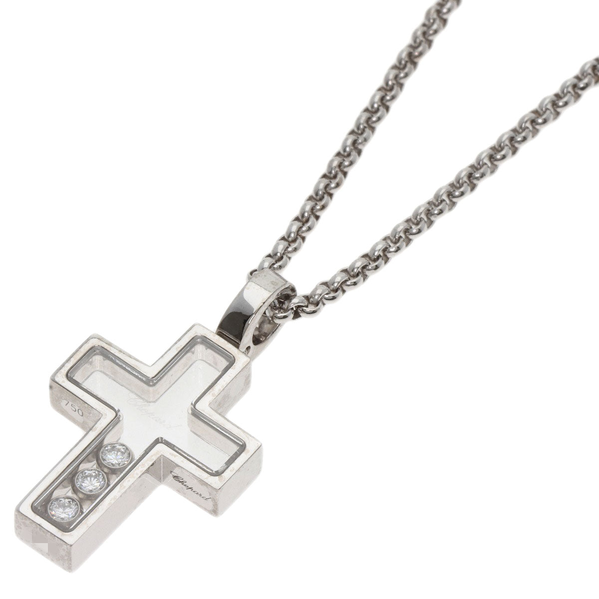 Chopard Cross Happy Diamond Necklace K18 White Gold Ladies [Used]