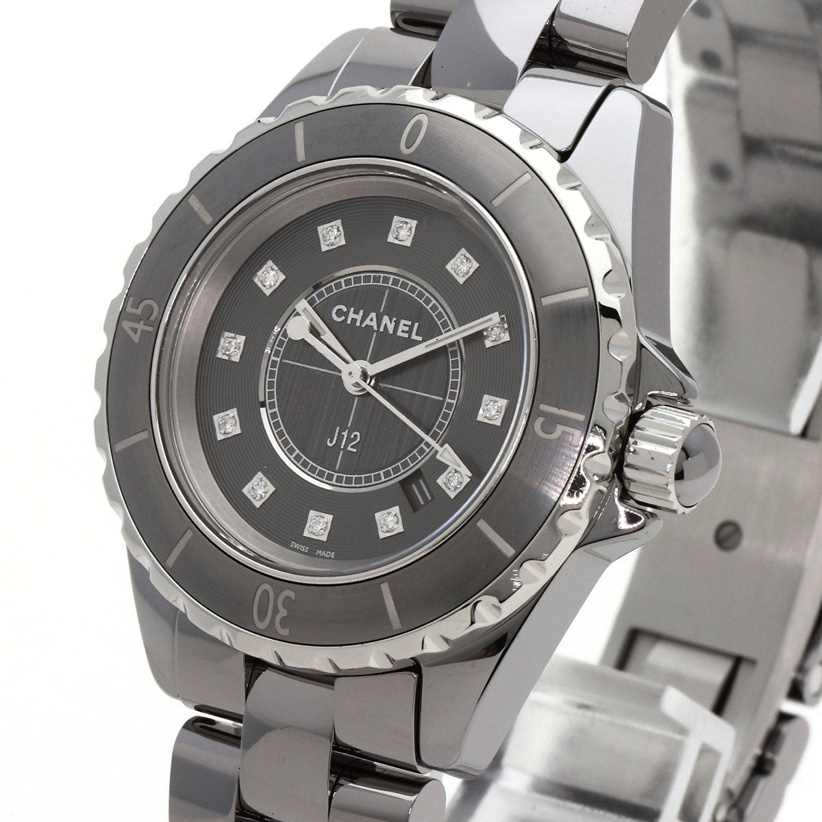 CHANEL J12 1.3" Chromatic 1.3" 12P Diamond Watches H3241 titaniumCeramic/titaniumCeramic Ladies