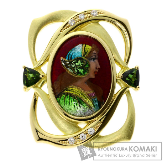 MITSUO KAJI Miniature Diamond Green Tourmaline Enamel Brooch K18 Yellow Gold PT900Ladies [Used]