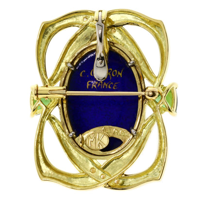 MITSUO KAJI Miniature Diamond Green Tourmaline Enamel Brooch K18 Yellow Gold PT900Ladies [Used]
