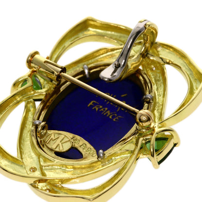 MITSUO KAJI Miniature Diamond Green Tourmaline Enamel Brooch K18 Yellow Gold PT900Ladies [Used]