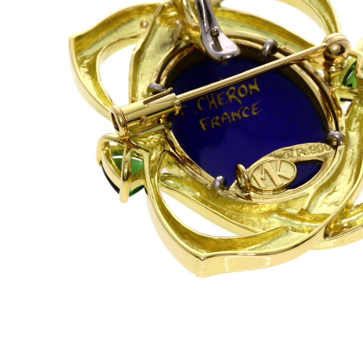 MITSUO KAJI Miniature Diamond Green Tourmaline Enamel Brooch K18 Yellow Gold PT900Ladies [Used]