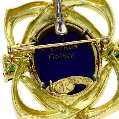 MITSUO KAJI Miniature Diamond Green Tourmaline Enamel Brooch K18 Yellow Gold PT900Ladies [Used]