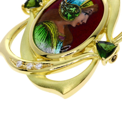 MITSUO KAJI Miniature Diamond Green Tourmaline Enamel Brooch K18 Yellow Gold PT900Ladies [Used]
