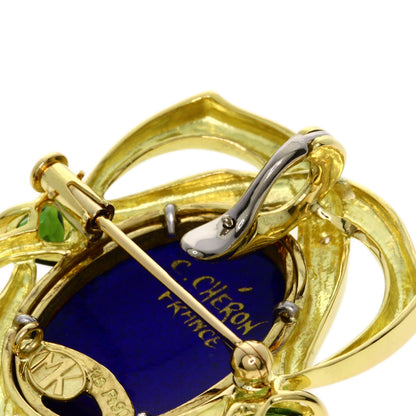MITSUO KAJI Miniature Diamond Green Tourmaline Enamel Brooch K18 Yellow Gold PT900Ladies [Used]
