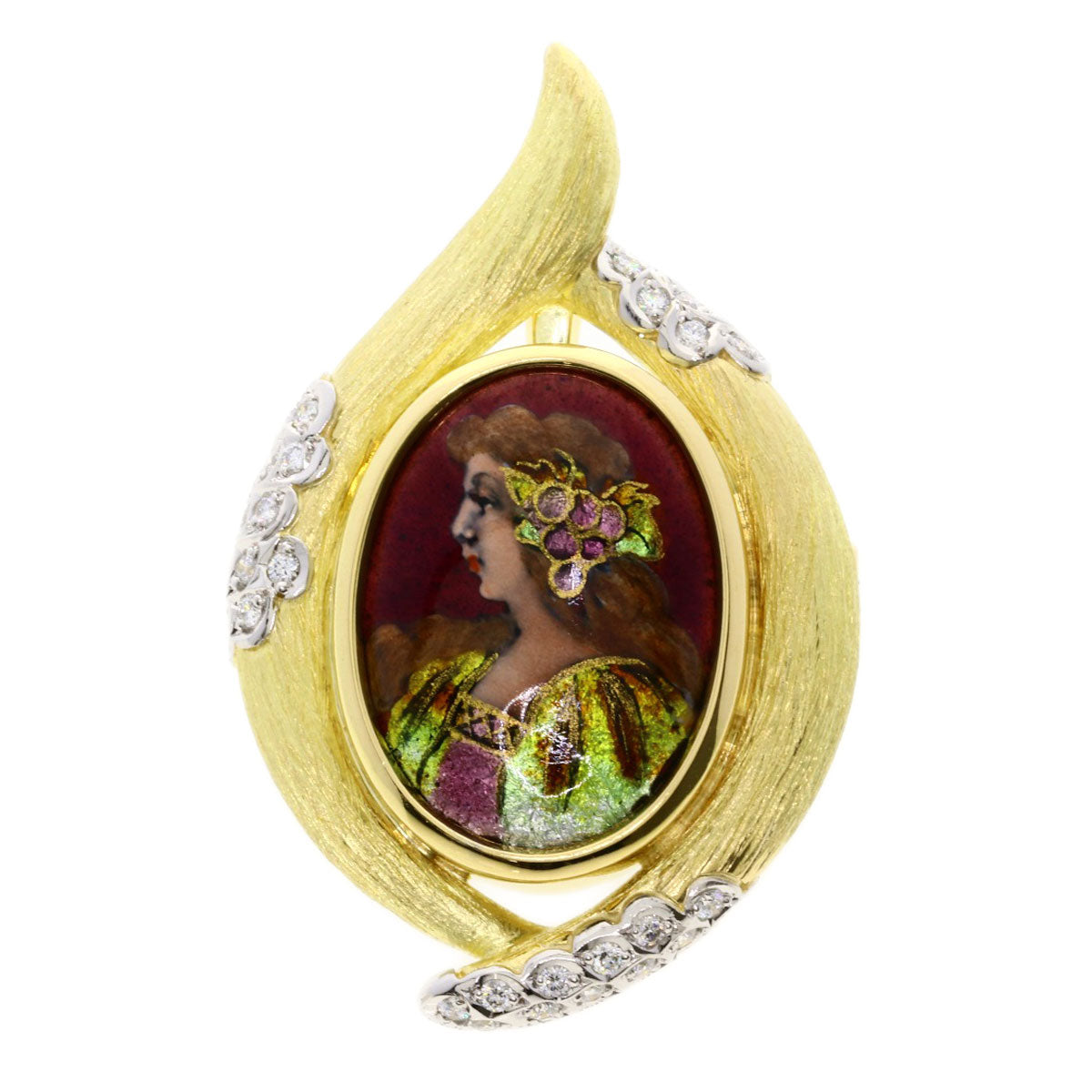 MITSUO KAJI Miniature Diamond Enamel Brooch K18 Yellow Gold PT900Ladies [Used]