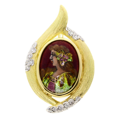 MITSUO KAJI Miniature Diamond Enamel Brooch K18 Yellow Gold PT900Ladies [Used]