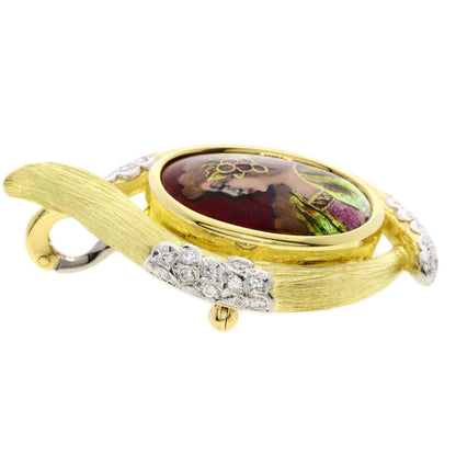 MITSUO KAJI Miniature Diamond Enamel Brooch K18 Yellow Gold PT900Ladies [Used]
