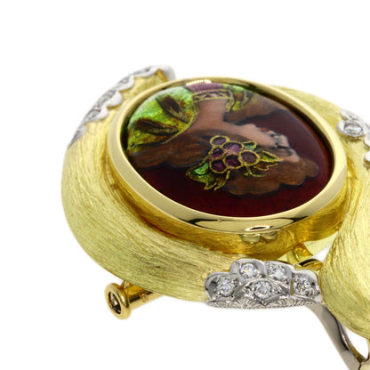 MITSUO KAJI Miniature Diamond Enamel Brooch K18 Yellow Gold PT900Ladies [Used]