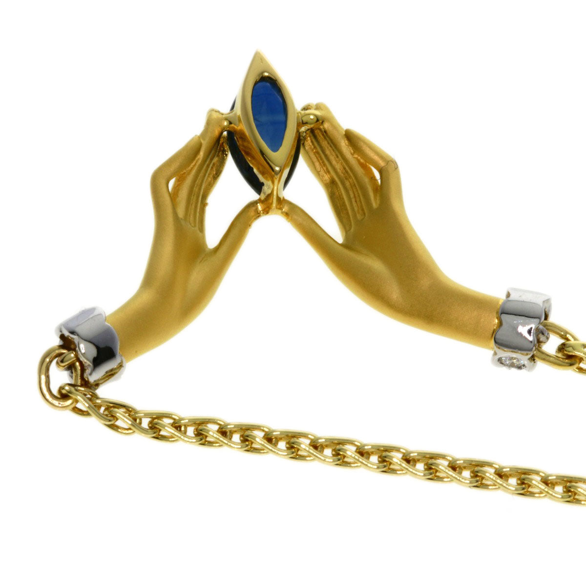 Carrera y Carrera Hand Motif Sapphire Diamond Necklace K18 Yellow Gold Ladies [Used]