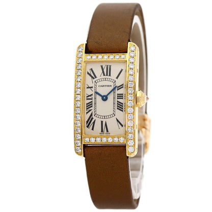 CARTIER Tank AmericanSM Watches WB707231 K18 Yellow Gold/Satin & Leather Ladies