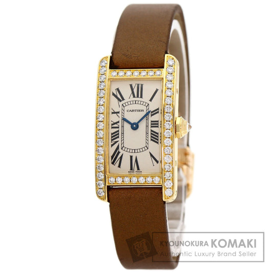 CARTIER Tank AmericanSM Watches WB707231 K18 Yellow Gold/Satin & Leather Ladies