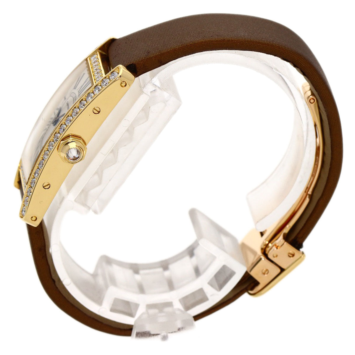 CARTIER Tank AmericanSM Watches WB707231 K18 Yellow Gold/Satin & Leather Ladies