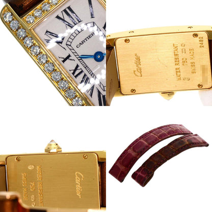 CARTIER Tank AmericanSM Watches WB707231 K18 Yellow Gold/Satin & Leather Ladies