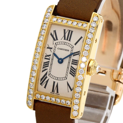 CARTIER Tank AmericanSM Watches WB707231 K18 Yellow Gold/Satin & Leather Ladies