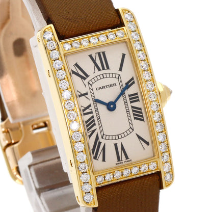 CARTIER Tank AmericanSM Watches WB707231 K18 Yellow Gold/Satin & Leather Ladies
