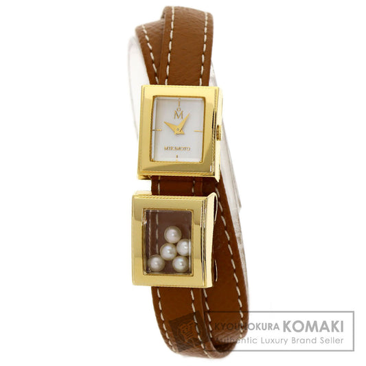 MIKIMOTO Multiform Watches Gold Plated/Leather Ladies