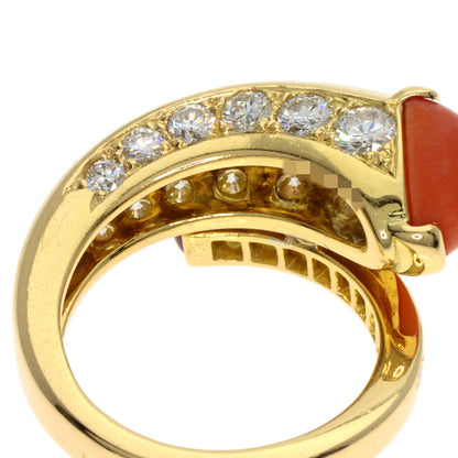 CARTIER Vintage Coral Diamond Ruby Ring K18 Yellow Gold Ladies [Used]