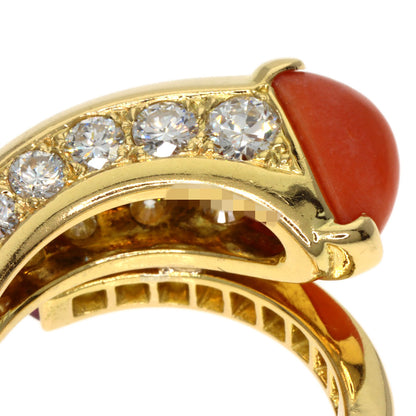 CARTIER Vintage Coral Diamond Ruby Ring K18 Yellow Gold Ladies [Used]