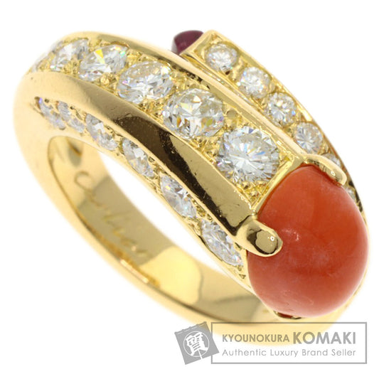 CARTIER Vintage Coral Diamond Ruby Ring K18 Yellow Gold Ladies [Used]