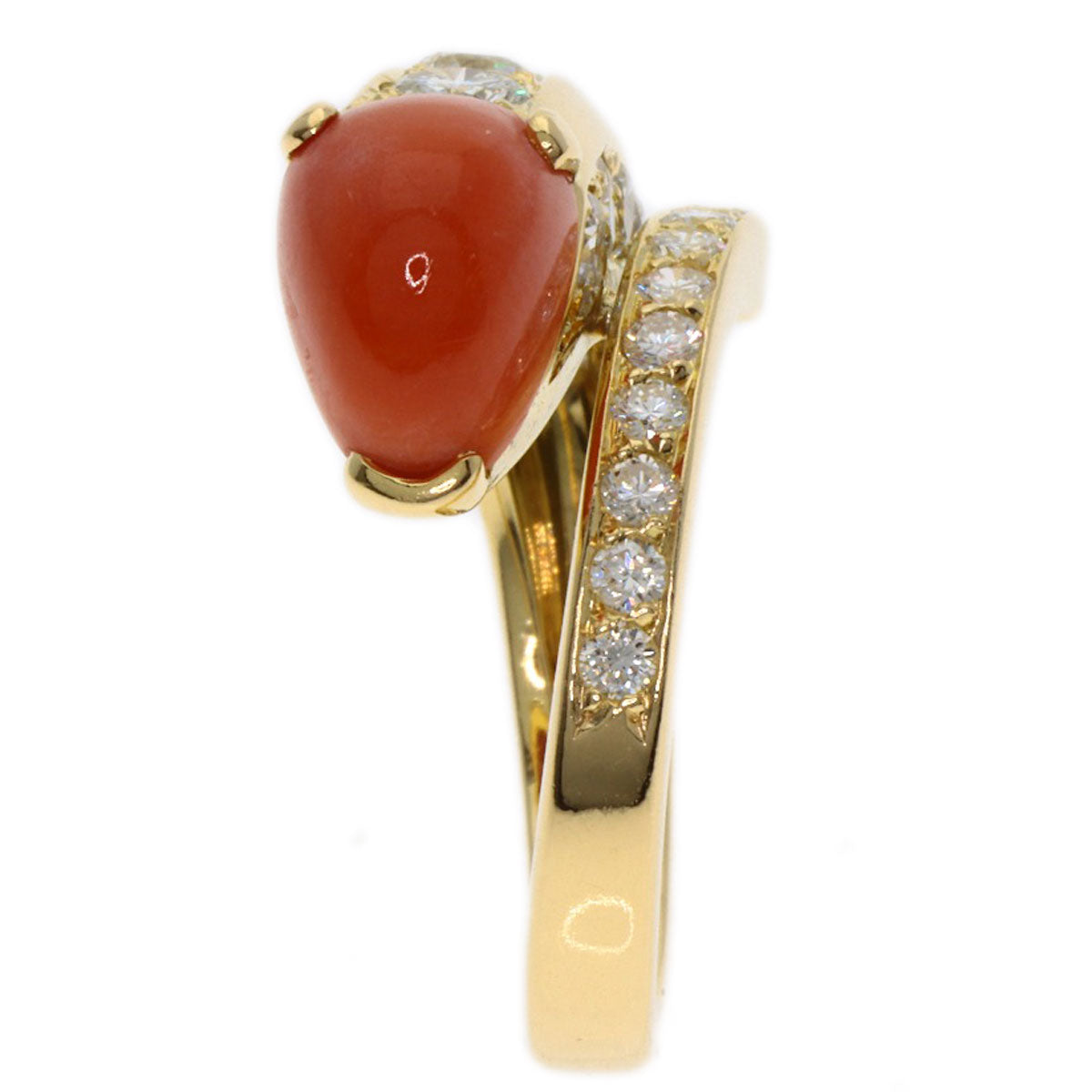 CARTIER Vintage Coral Diamond Ruby Ring K18 Yellow Gold Ladies [Used]