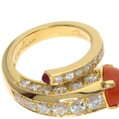 CARTIER Vintage Coral Diamond Ruby Ring K18 Yellow Gold Ladies [Used]