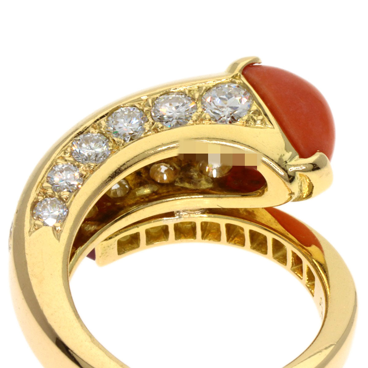 CARTIER Vintage Coral Diamond Ruby Ring K18 Yellow Gold Ladies [Used]