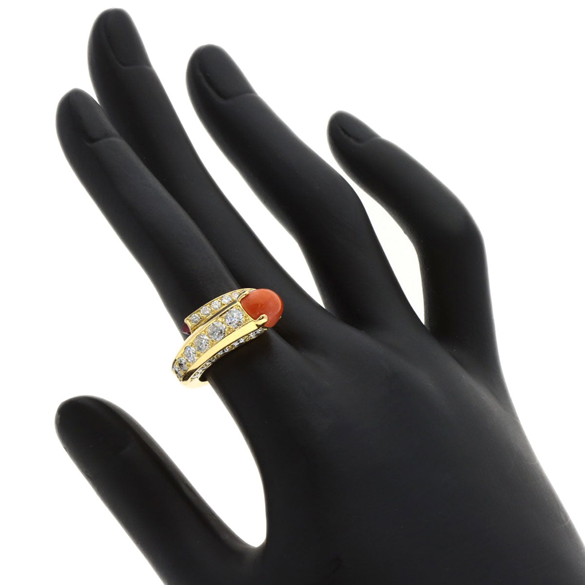 CARTIER Vintage Coral Diamond Ruby Ring K18 Yellow Gold Ladies [Used]