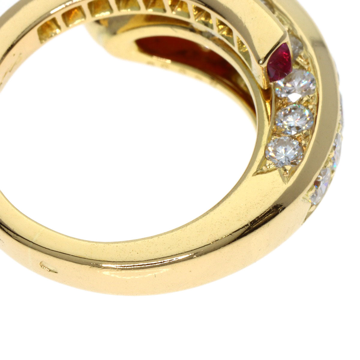CARTIER Vintage Coral Diamond Ruby Ring K18 Yellow Gold Ladies [Used]