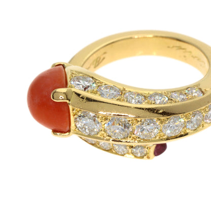 CARTIER Vintage Coral Diamond Ruby Ring K18 Yellow Gold Ladies [Used]
