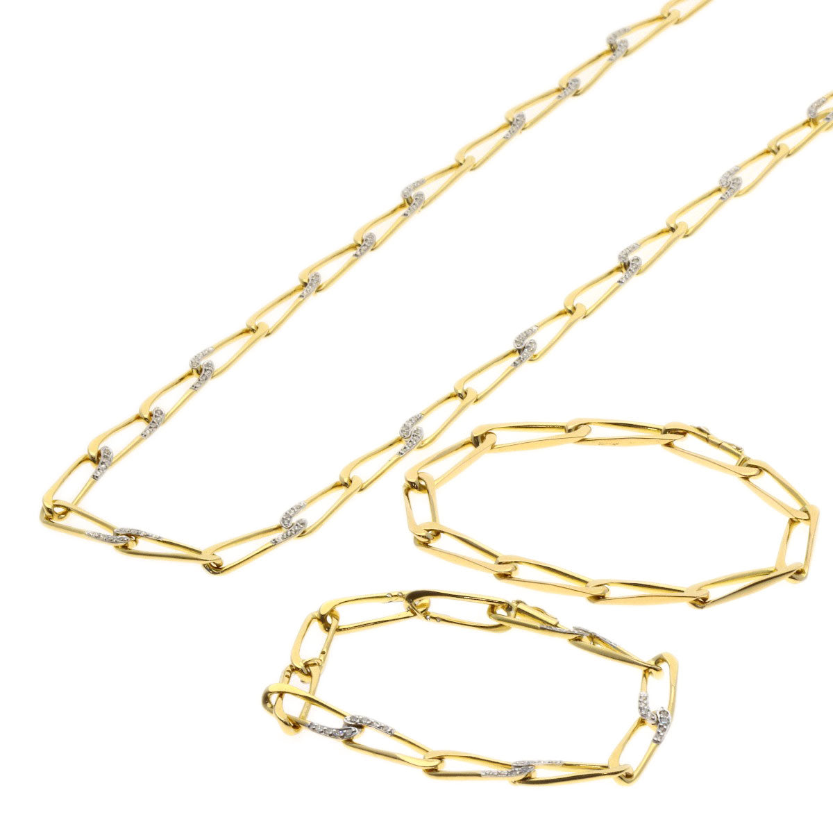 CARTIER Vintage Paperclip Diamond Necklace and Bracelet Set (3 Pieces) Necklace K18 Yellow Gold Ladies [Used]