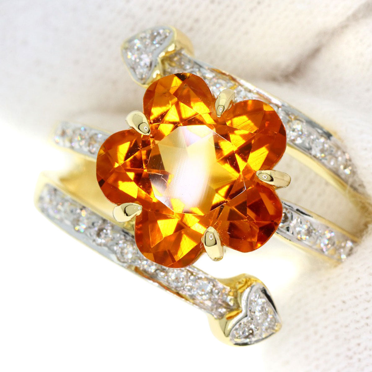 Ponte Vecchio Citrin Diamond Ring K18 Yellow Gold Ladies [Used]