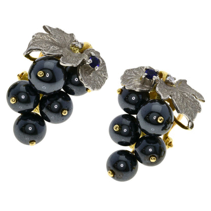 NOBUKO ISHIKAWA Grape motif Hematite Sapphire Diamond Earring K18 Yellow Gold PT900Ladies [Used]