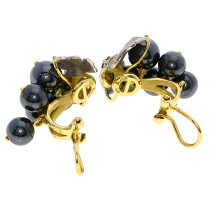 NOBUKO ISHIKAWA Grape motif Hematite Sapphire Diamond Earring K18 Yellow Gold PT900Ladies [Used]