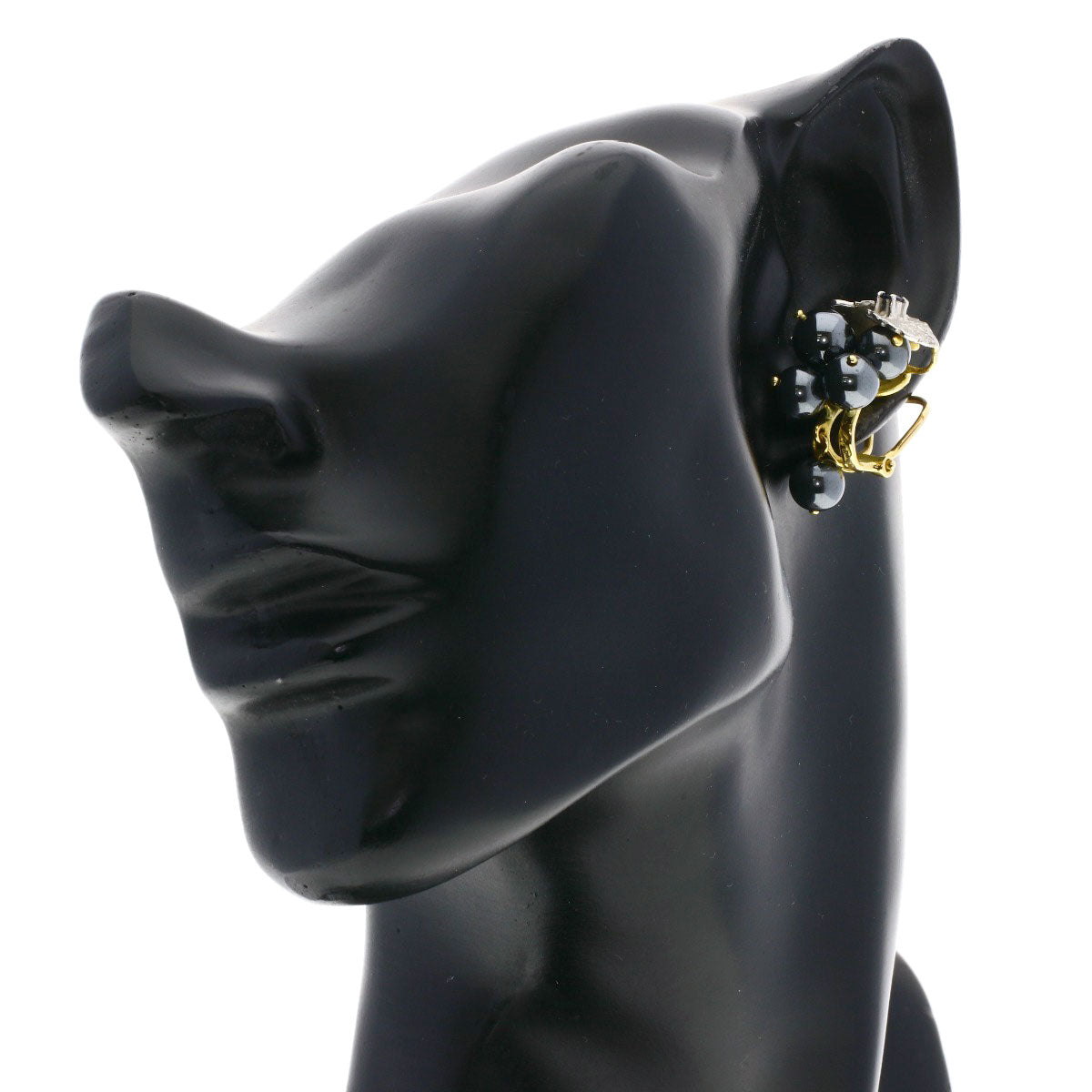 NOBUKO ISHIKAWA Grape motif Hematite Sapphire Diamond Earring K18 Yellow Gold PT900Ladies [Used]