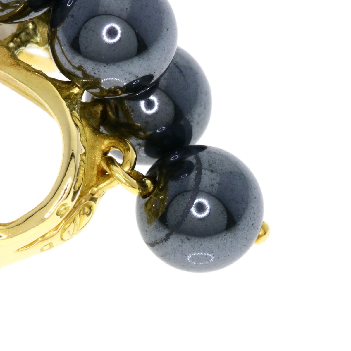 NOBUKO ISHIKAWA Grape motif Hematite Sapphire Diamond Earring K18 Yellow Gold PT900Ladies [Used]