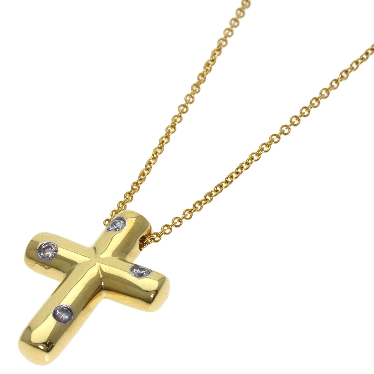 TIFFANY&Co. Dots Cross Diamond Necklace K18 Yellow Gold Ladies [Used]