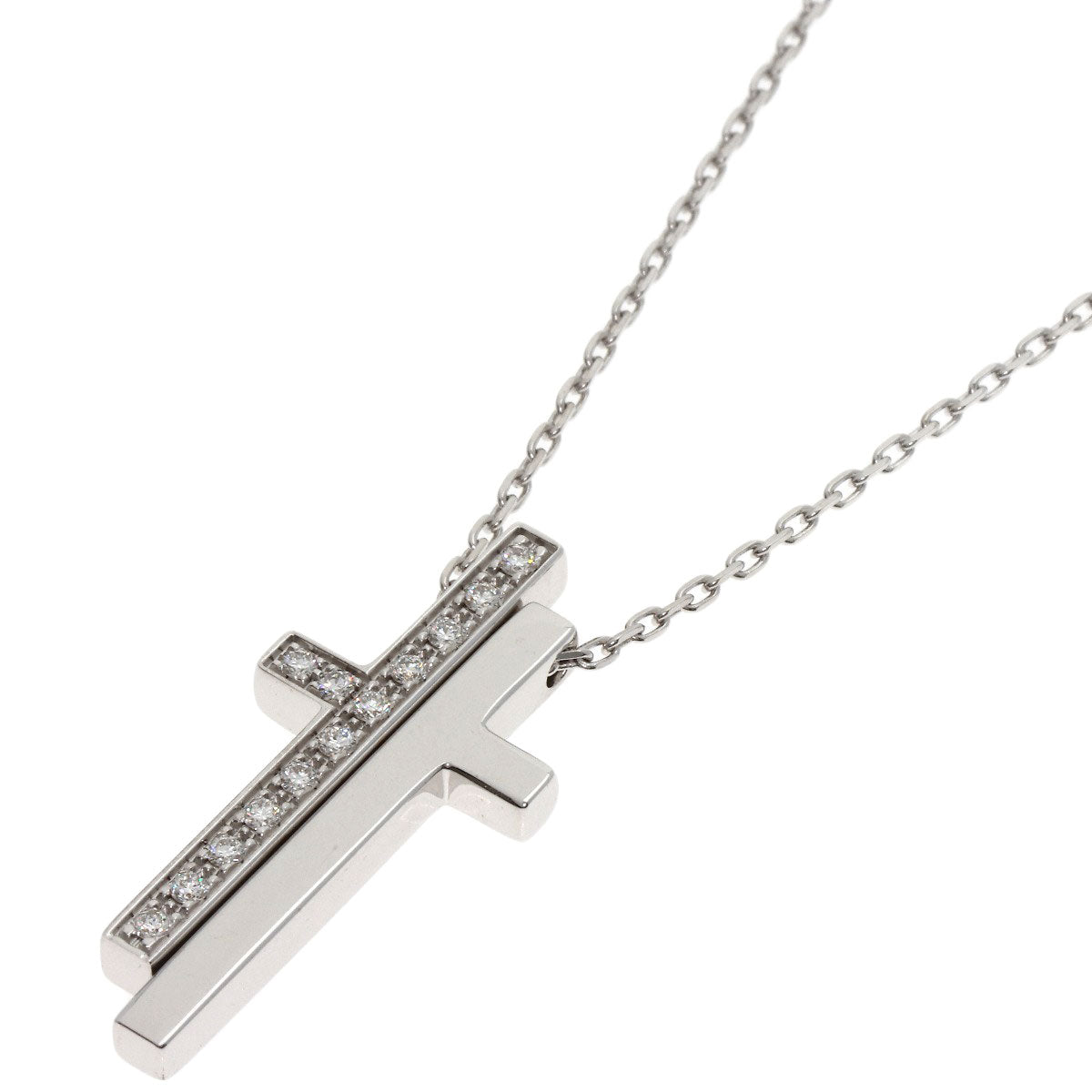 GUCCI Separate Cross Diamond Necklace K18 White Gold Ladies [Used]