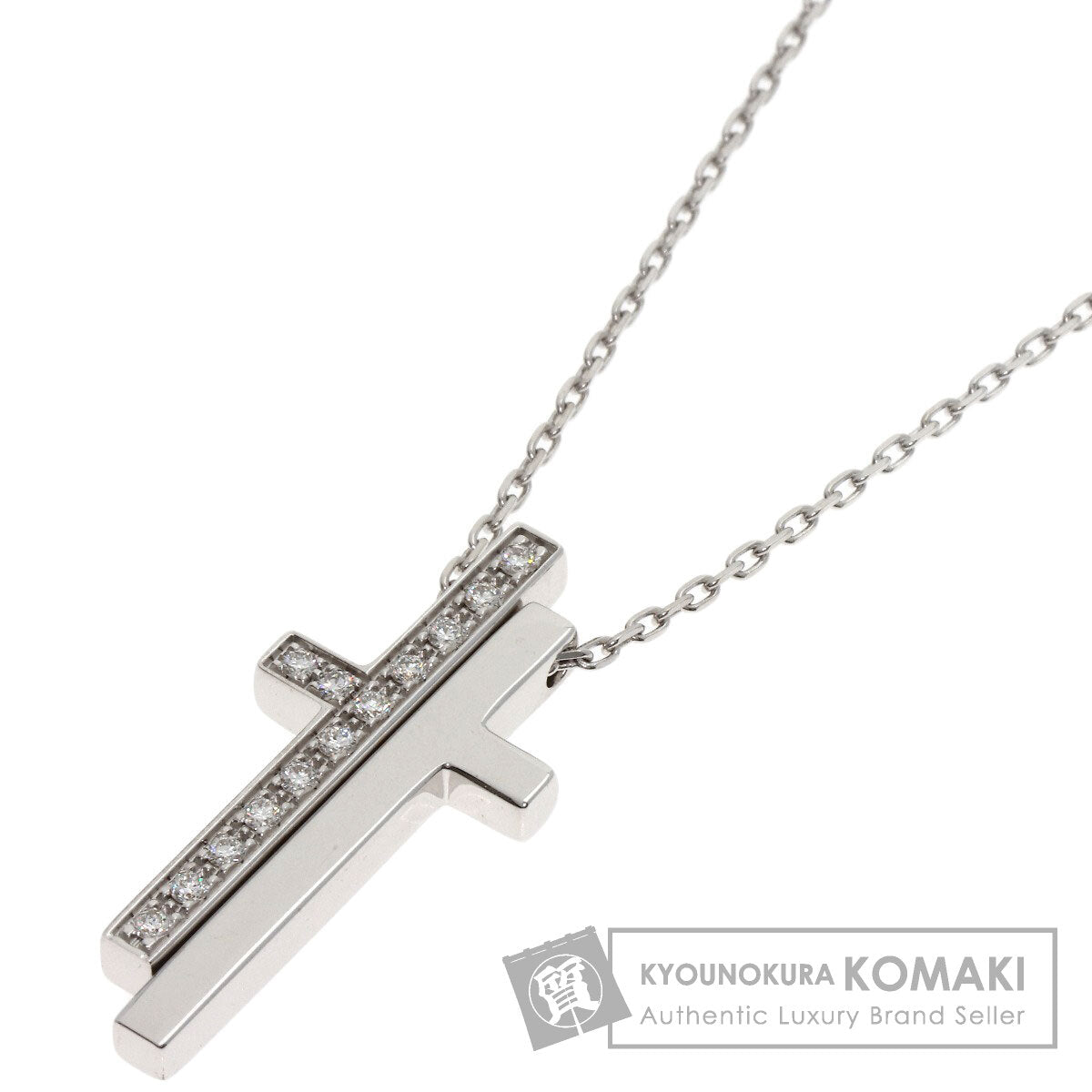 GUCCI Separate Cross Diamond Necklace K18 White Gold Ladies [Used]