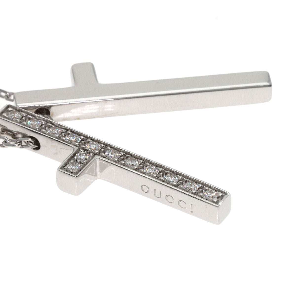 GUCCI Separate Cross Diamond Necklace K18 White Gold Ladies [Used]