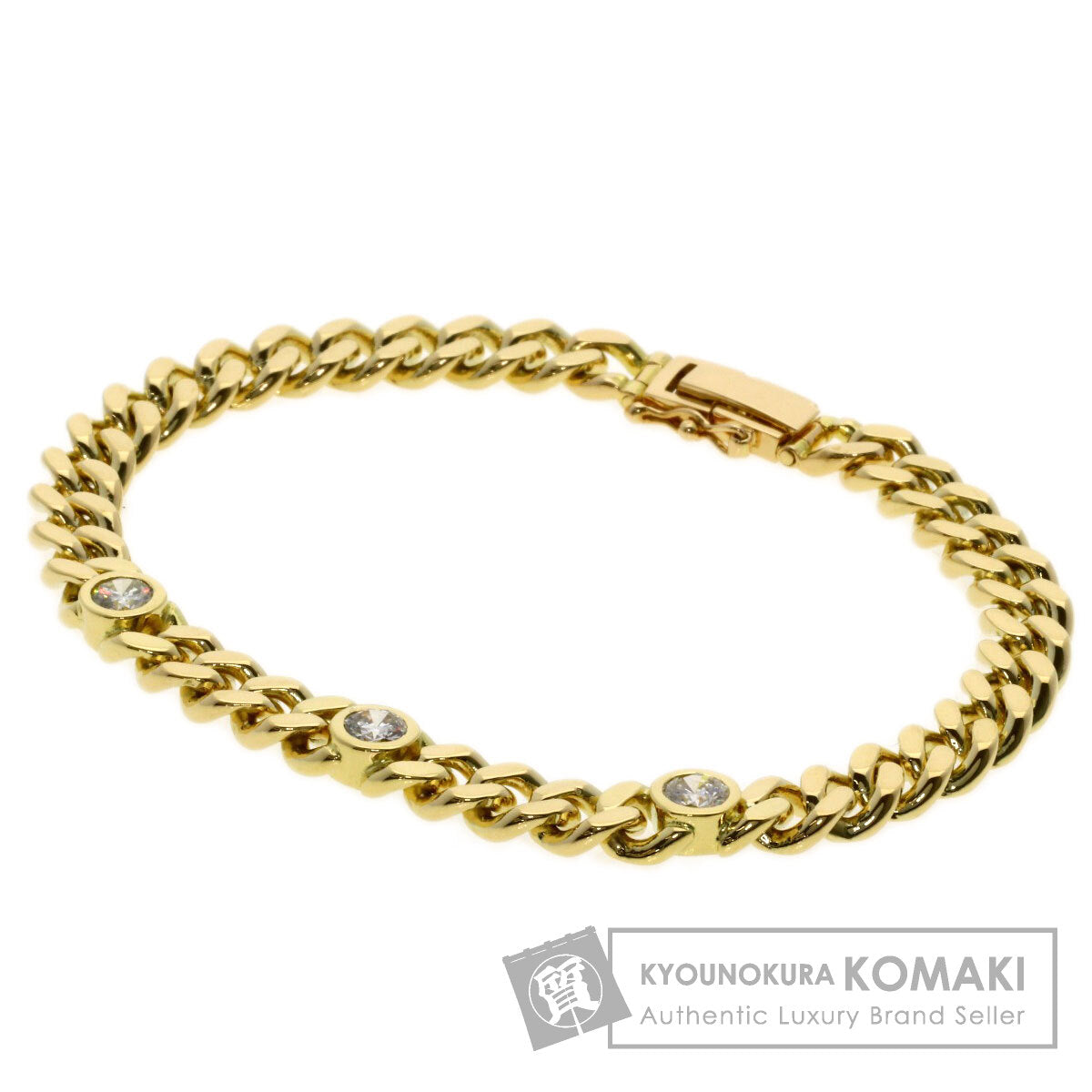 0.84ct Curb chain Kihei Diamond Bracelet K18 Yellow Gold 27.3g　Ladies