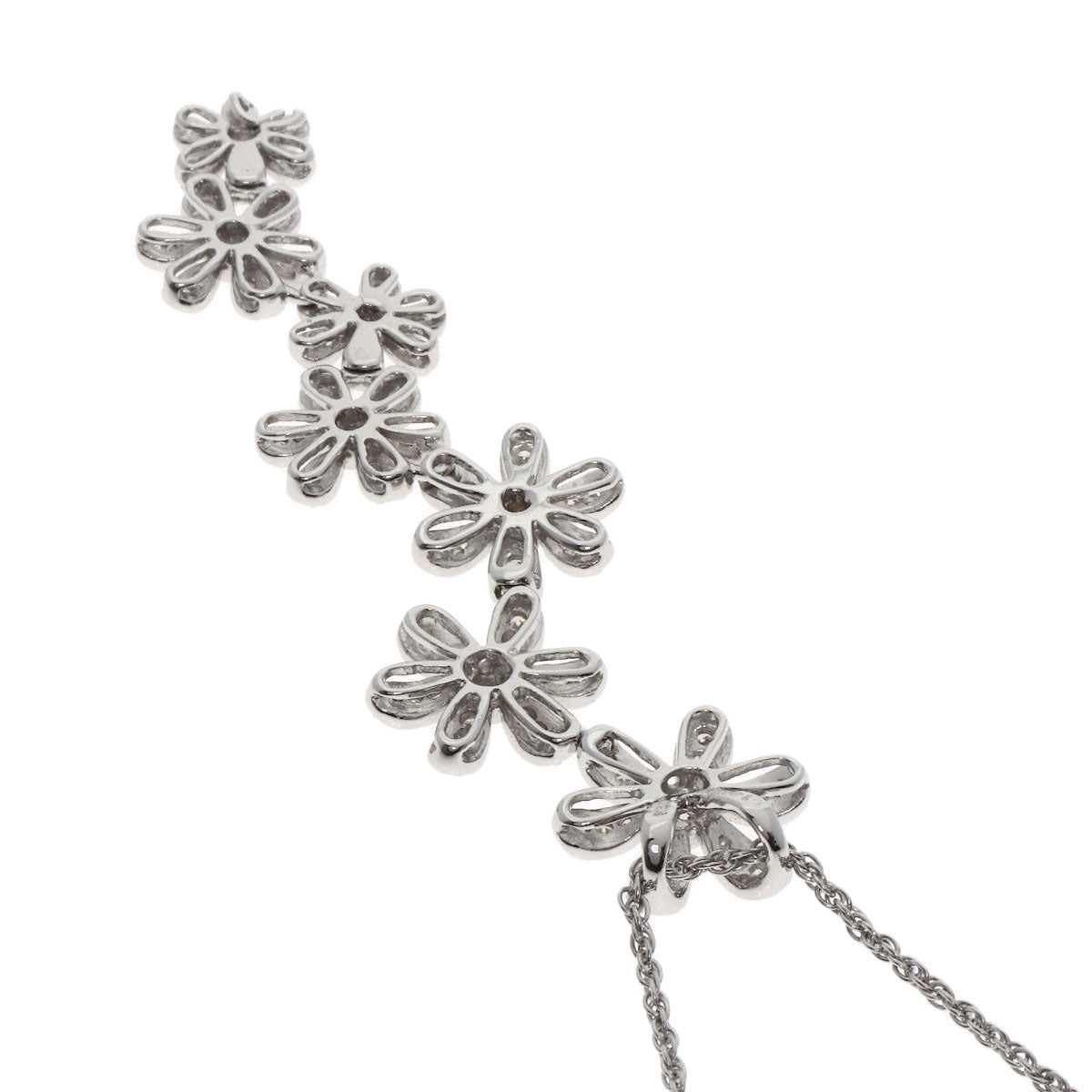 1.4ct 7P Flower Diamond Necklace K18 White Gold 12.4g　Ladies