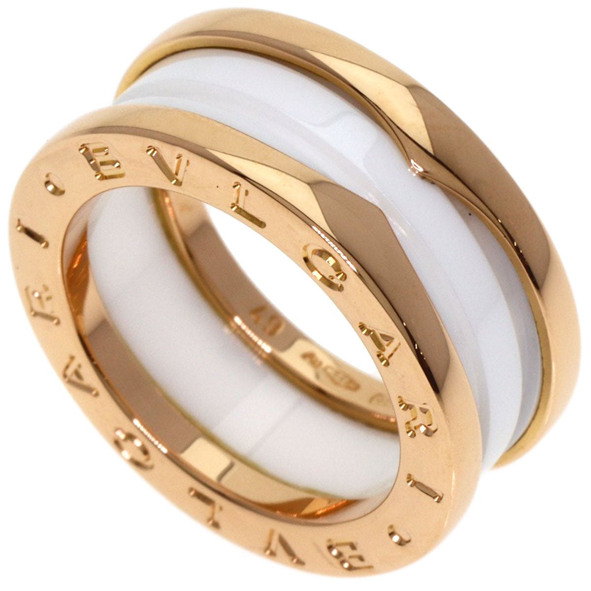 BVLGARI B.zero1 3-band Ceramic #49 Ring K18 Pink Gold Ladies [Used]