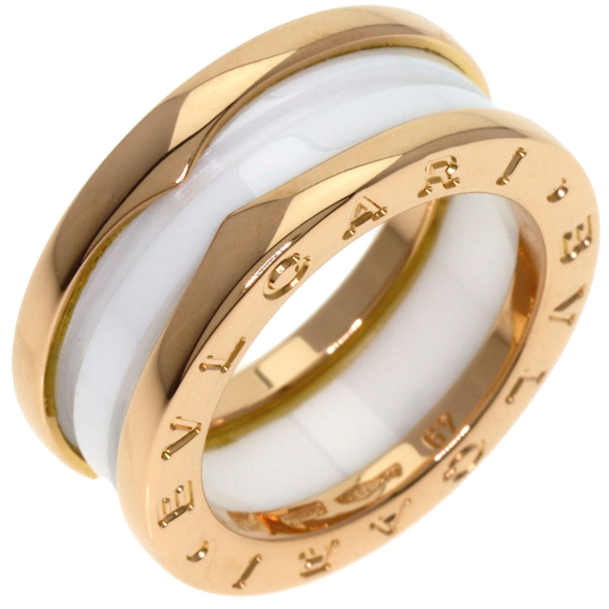 BVLGARI B.zero1 3-band Ceramic #49 Ring K18 Pink Gold Ladies [Used]