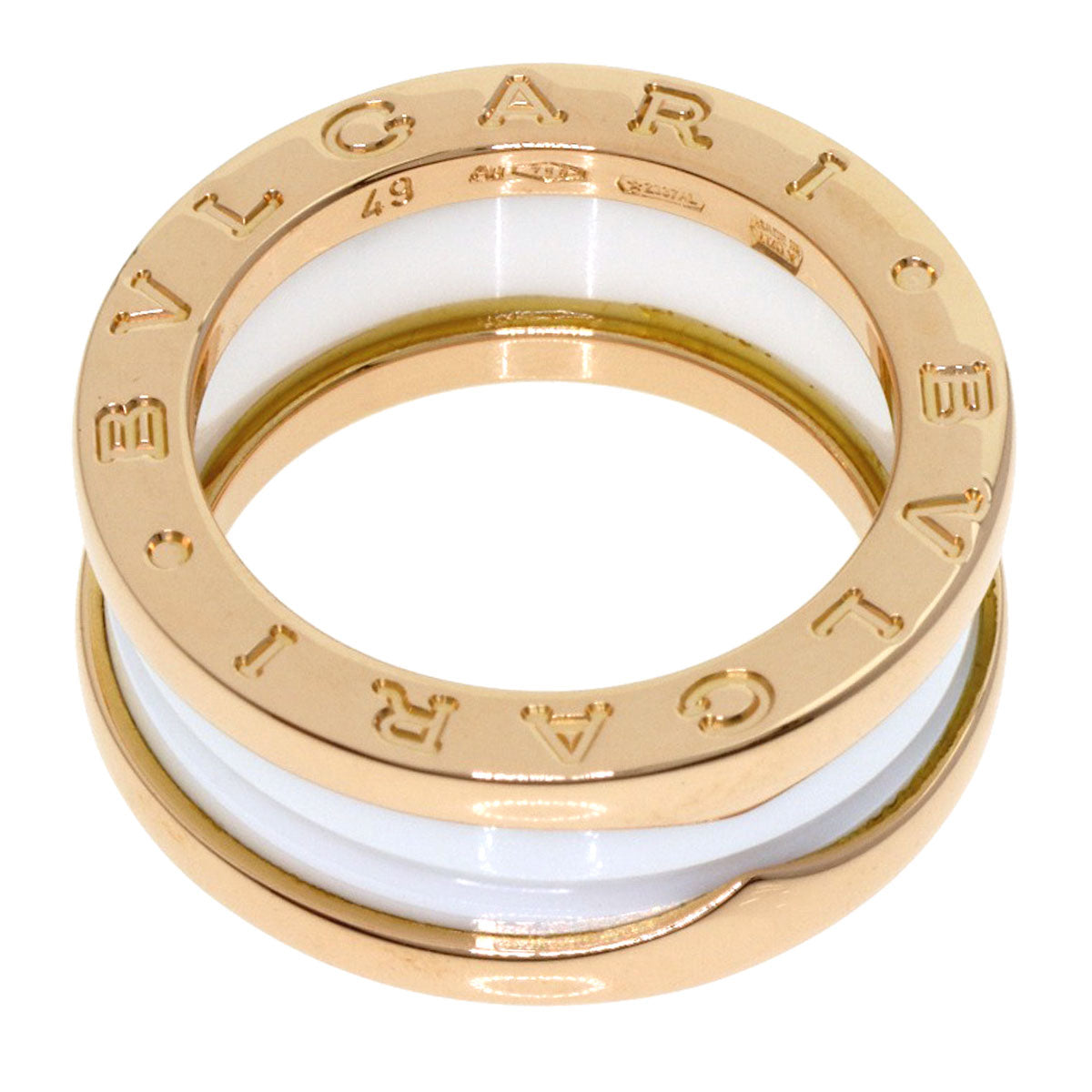BVLGARI B.zero1 3-band Ceramic #49 Ring K18 Pink Gold Ladies [Used]